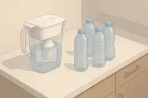 Isometric kitchen counter with water pitcher filter and bottles