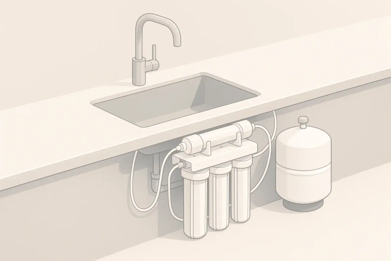 Isometric under-sink reverse osmosis system with storage tank