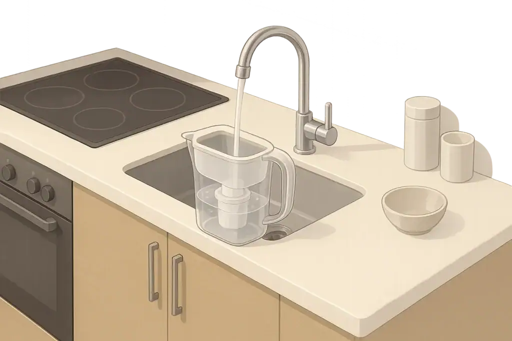 Modern kitchen counter with a generic pitcher water filter