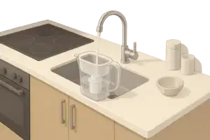 Modern kitchen counter with a generic pitcher water filter