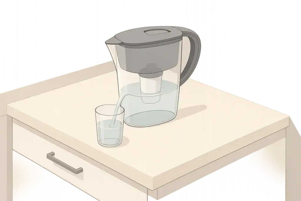 Modern kitchen counter with a generic water pitcher filter