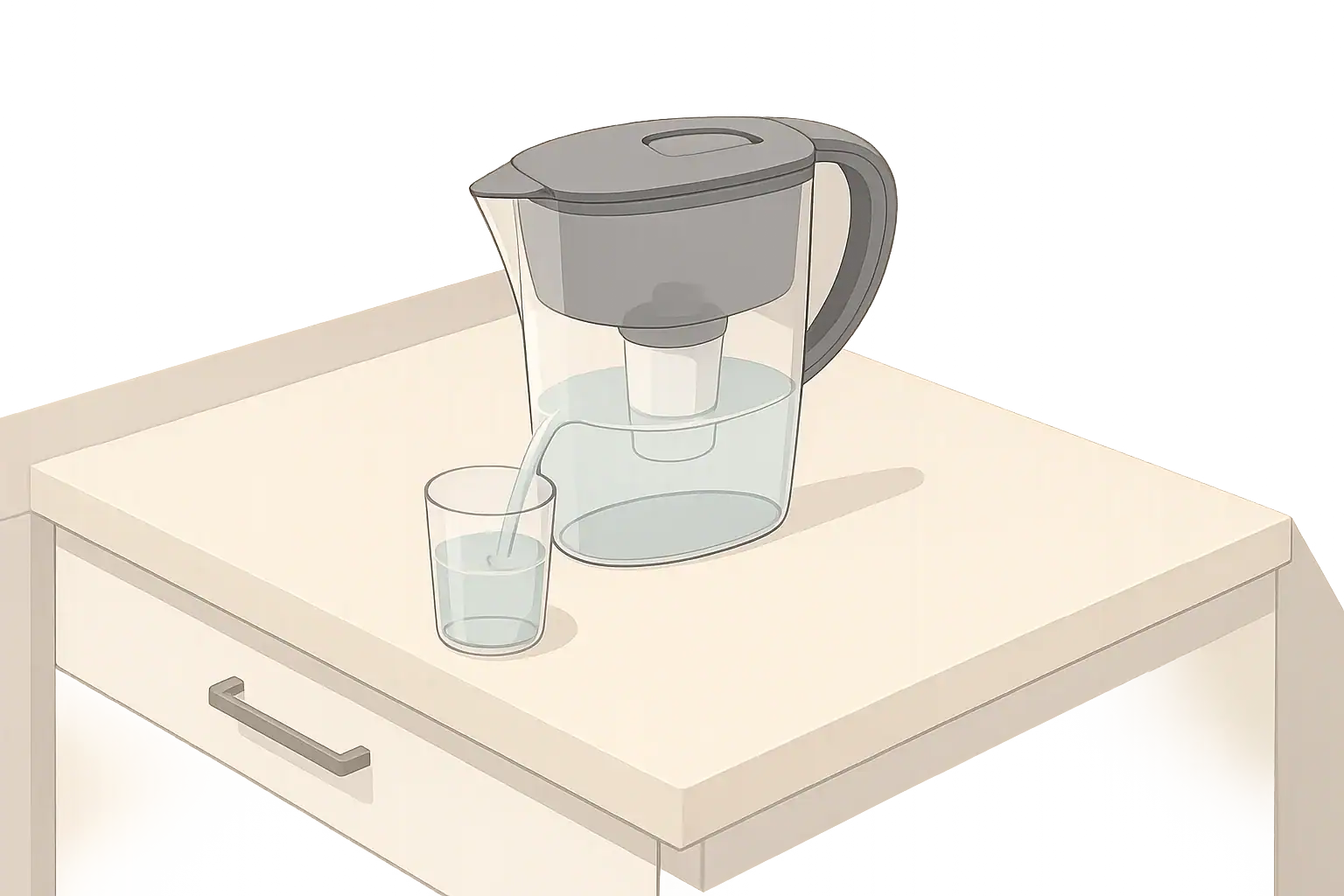 Modern kitchen counter with a generic water pitcher filter
