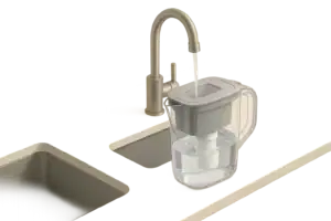 Modern kitchen counter with a generic water pitcher filter