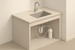 Isometric illustration of an under-sink water filter system