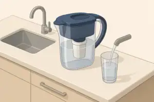 High capacity water filter pitcher on modern kitchen counter