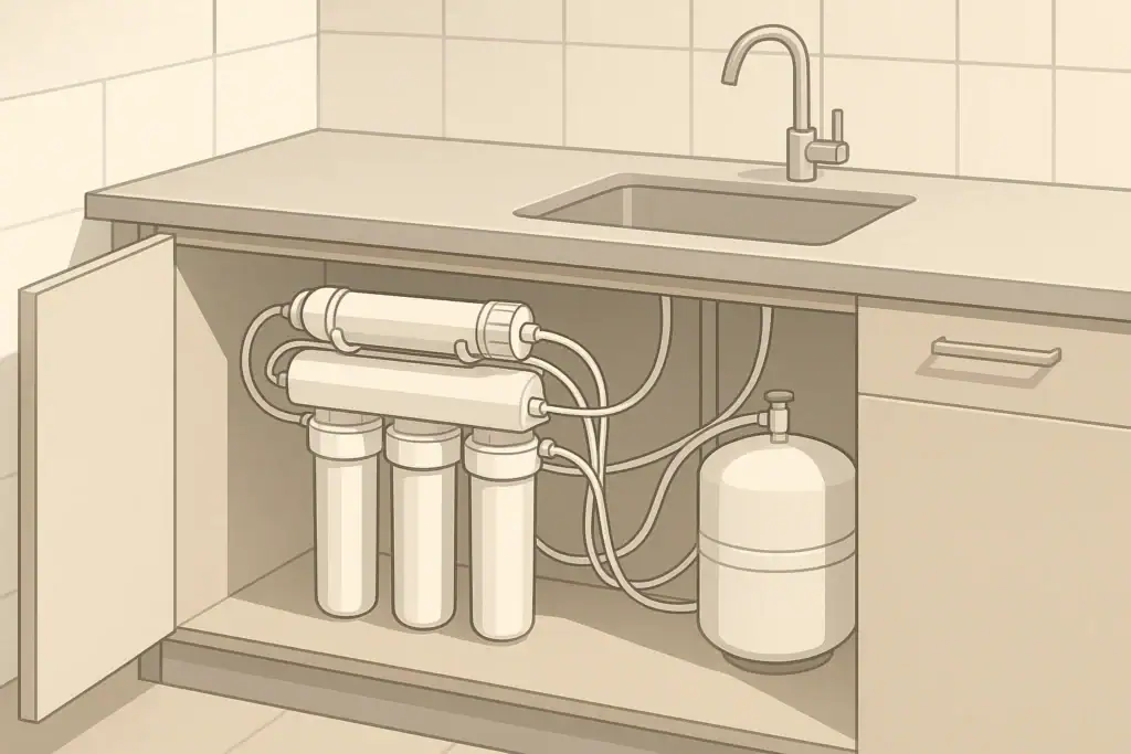 isometric illustration of an under sink reverse osmosis system