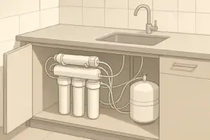 isometric illustration of an under sink reverse osmosis system