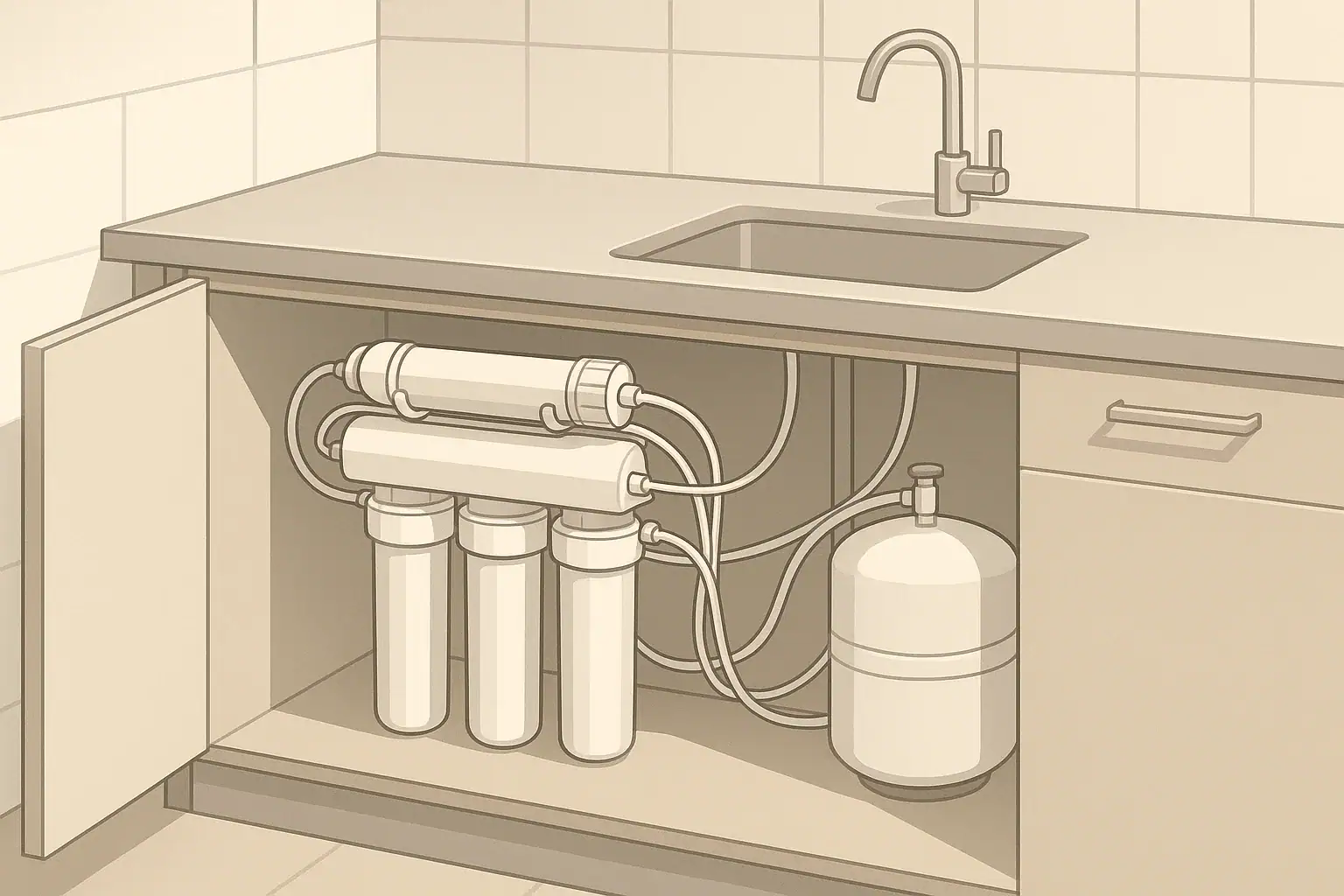isometric illustration of an under sink reverse osmosis system
