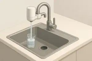 Modern kitchen sink with faucet-mount water filter illustration