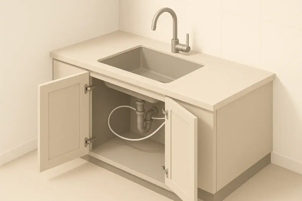 Isometric illustration of under-sink water filter installation