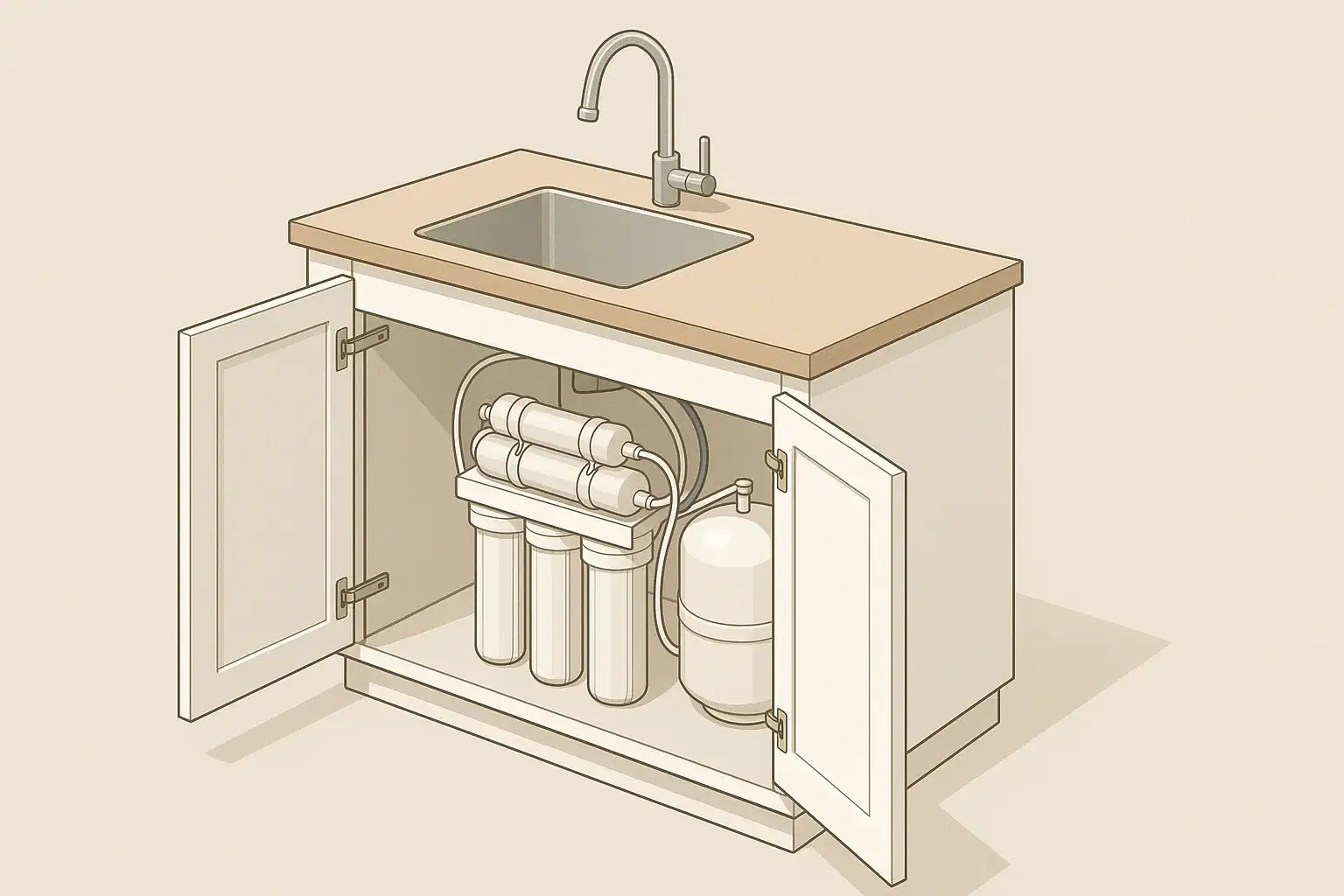 Isometric view of compact under sink reverse osmosis system