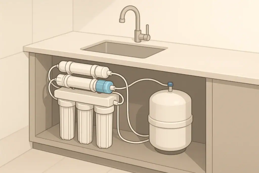 Under-sink reverse osmosis system with remineralization cartridge