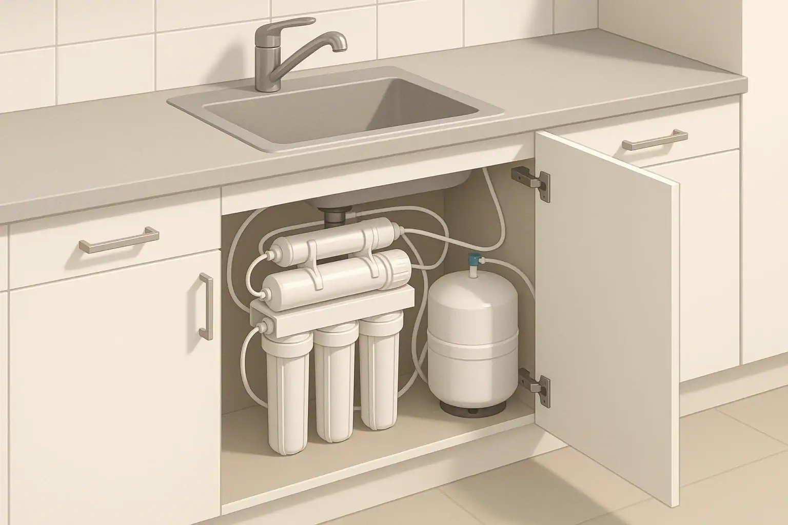 Under sink reverse osmosis system with multi stage filters