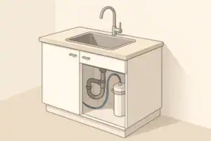 isometric cutaway view of under-sink water filter system