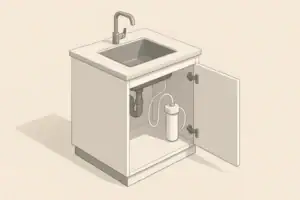 under-sink cabinet with a single sediment prefilter installed