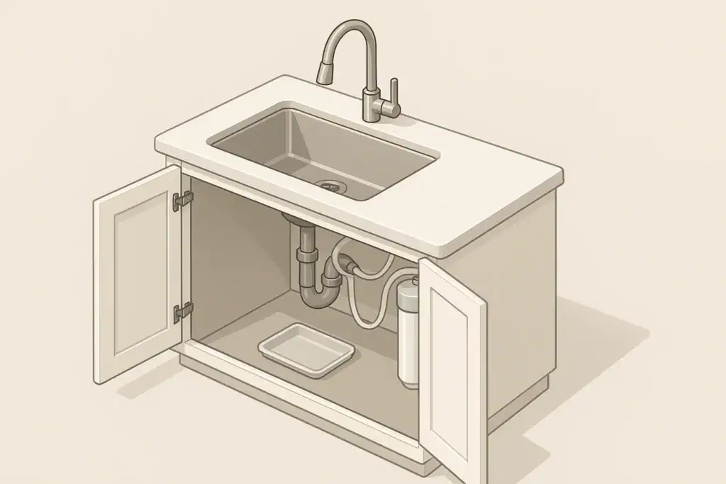 Isometric under-sink water filter system with tubing
