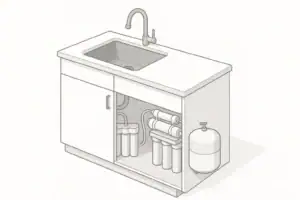 Isometric under-sink view comparing standard and RO filters