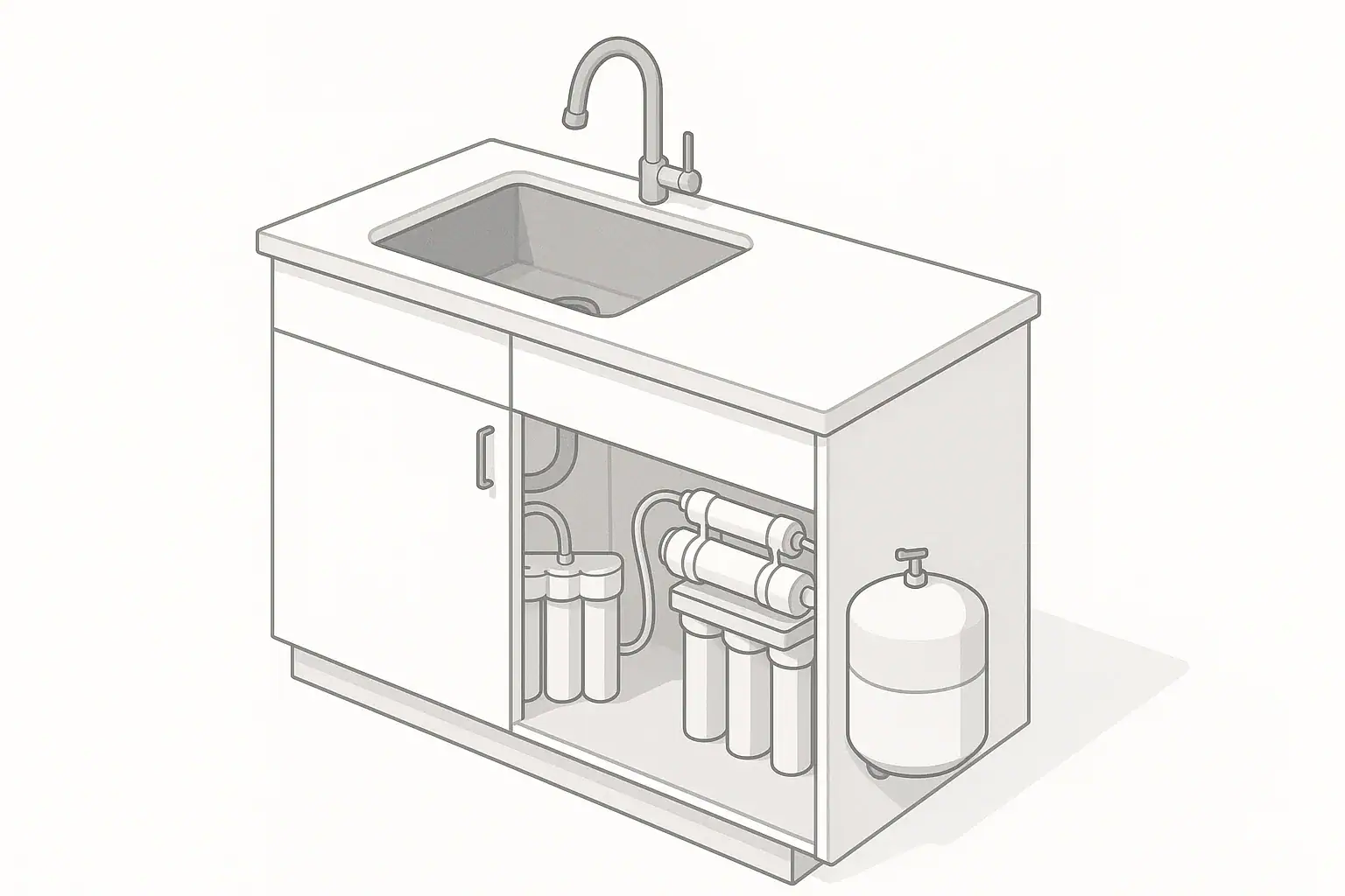 Isometric under-sink view comparing standard and RO filters