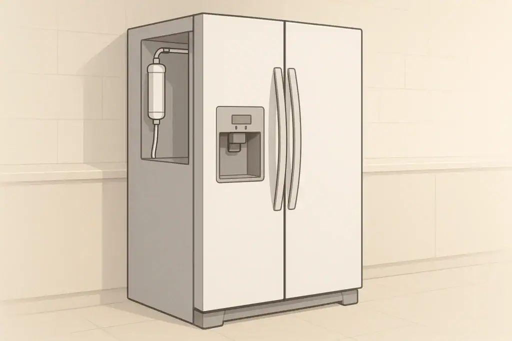 Refrigerator with inline filter and water dispenser