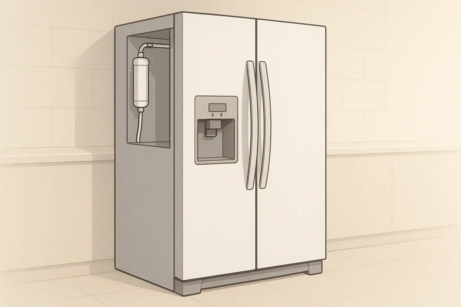 Refrigerator with inline filter and water dispenser