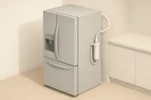 Modern refrigerator with inline water filter and dispenser
