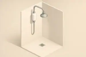 Isometric illustration of a shower head with an inline filter