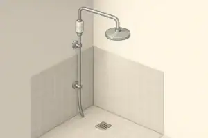 Isometric illustration of a shower with an inline filter