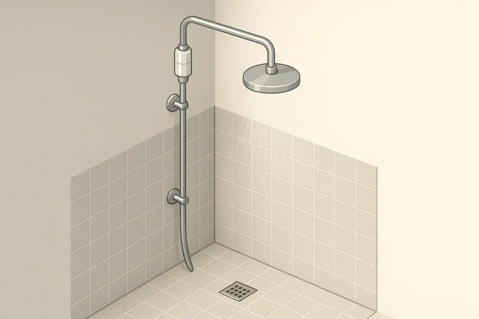 Isometric illustration of a shower with an inline filter