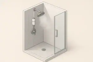 Modern shower with inline shower filter and soft water mist