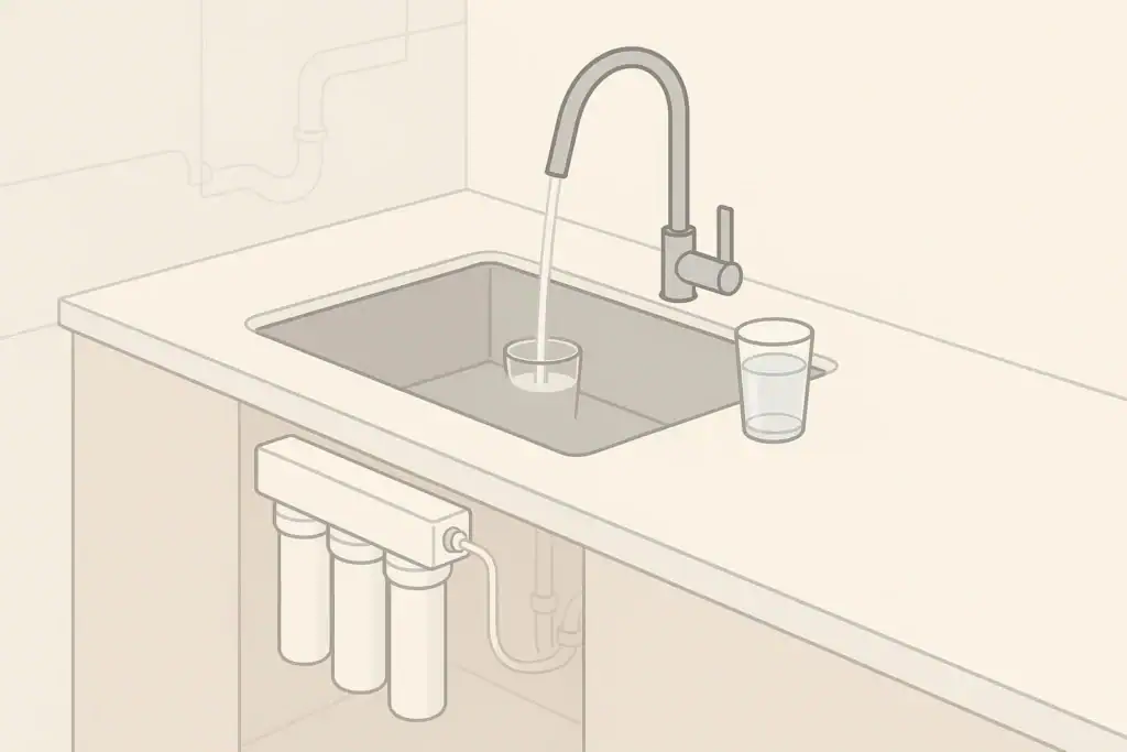 Isometric kitchen sink with under sink water filtration system