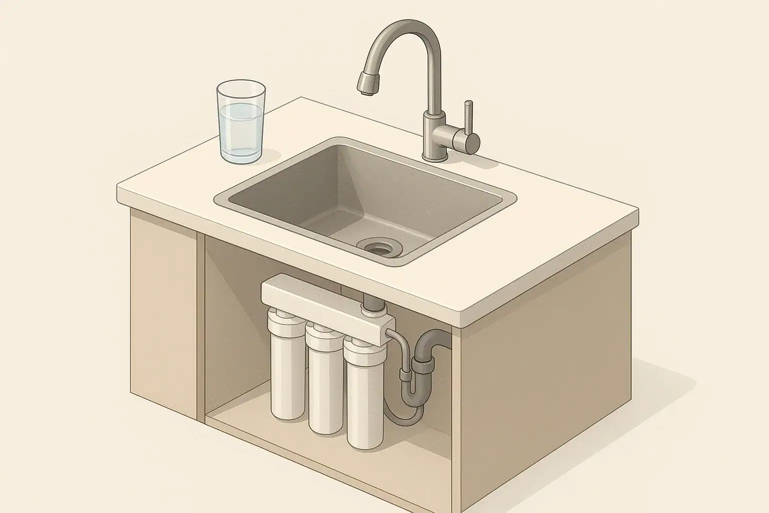 isometric kitchen sink with under-sink water filtration system