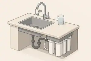 isometric illustration of kitchen sink with home water filters