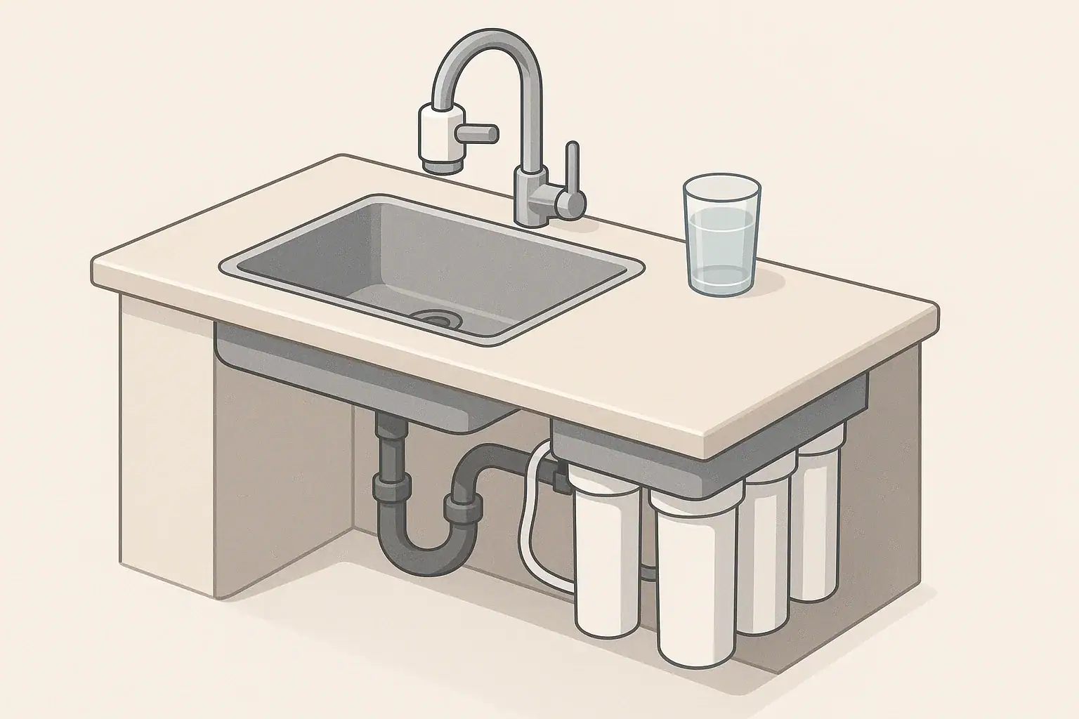isometric illustration of kitchen sink with home water filters