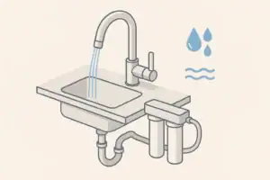 isometric under sink water filter system showing faucet flow