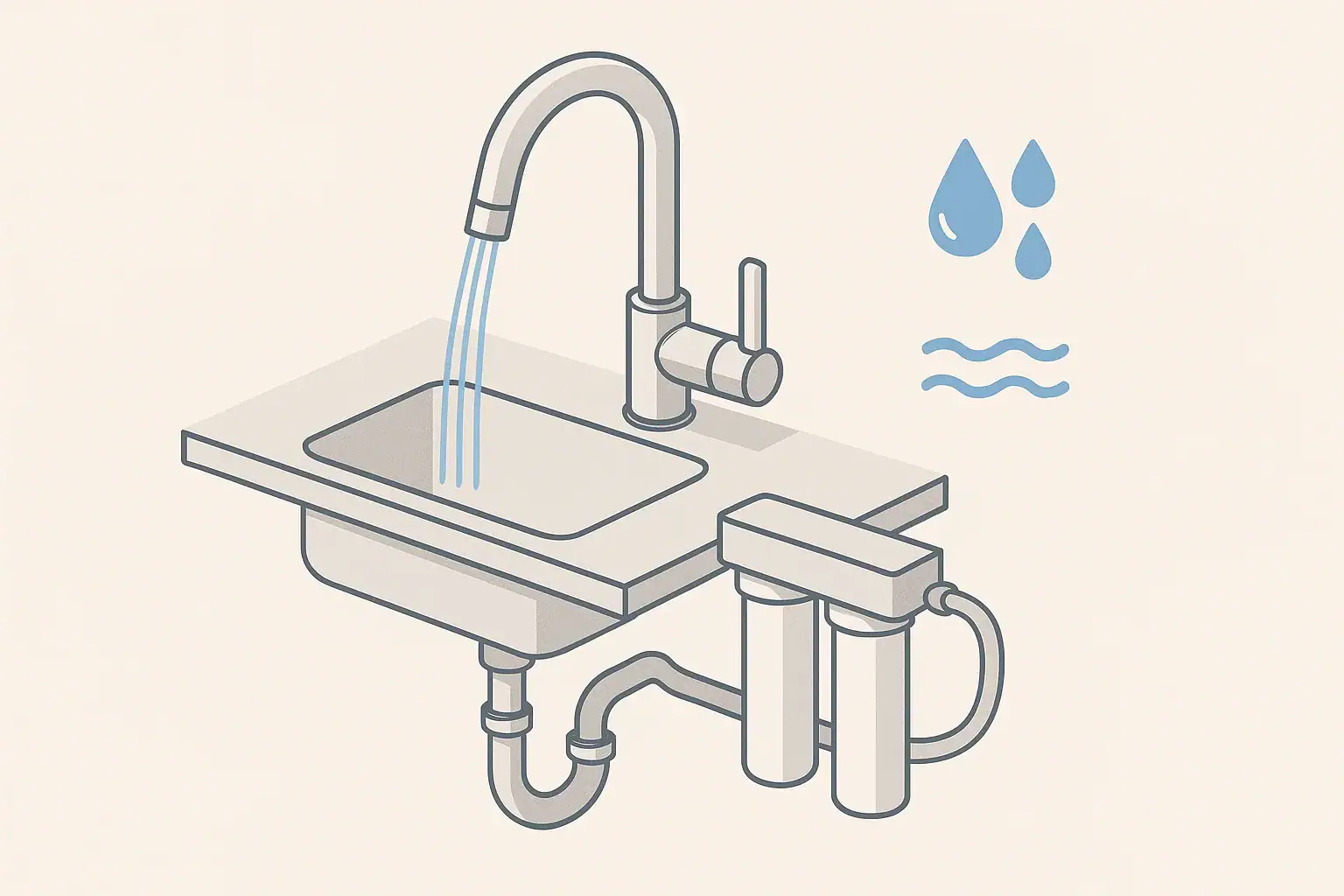 isometric under sink water filter system showing faucet flow
