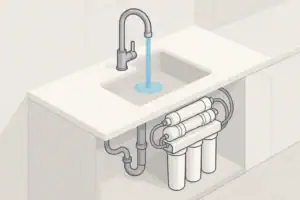 isometric illustration of under sink reverse osmosis water filter