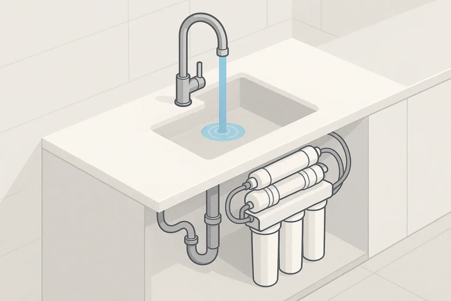 isometric illustration of under sink reverse osmosis water filter