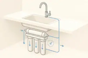 isometric under sink water filter system showing multiple stages