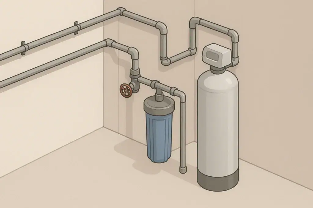 Isometric whole house cartridge filter next to media tank