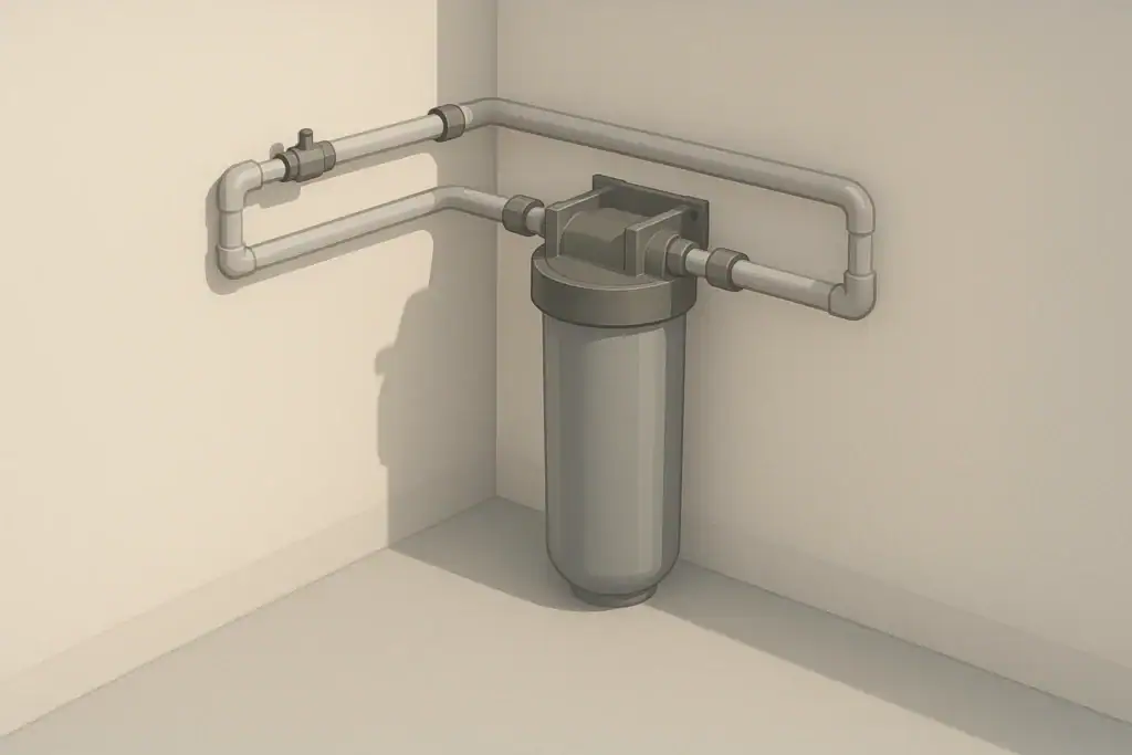 Isometric basement scene with a whole house water filter