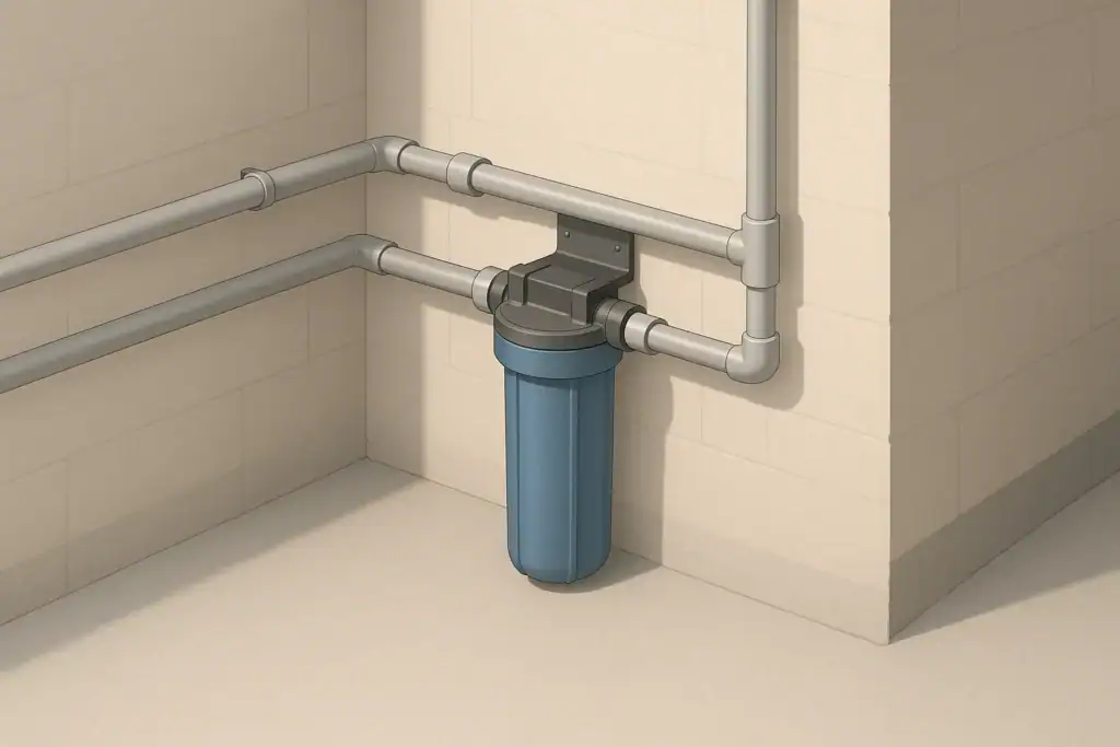 isometric illustration of a whole house water filter
