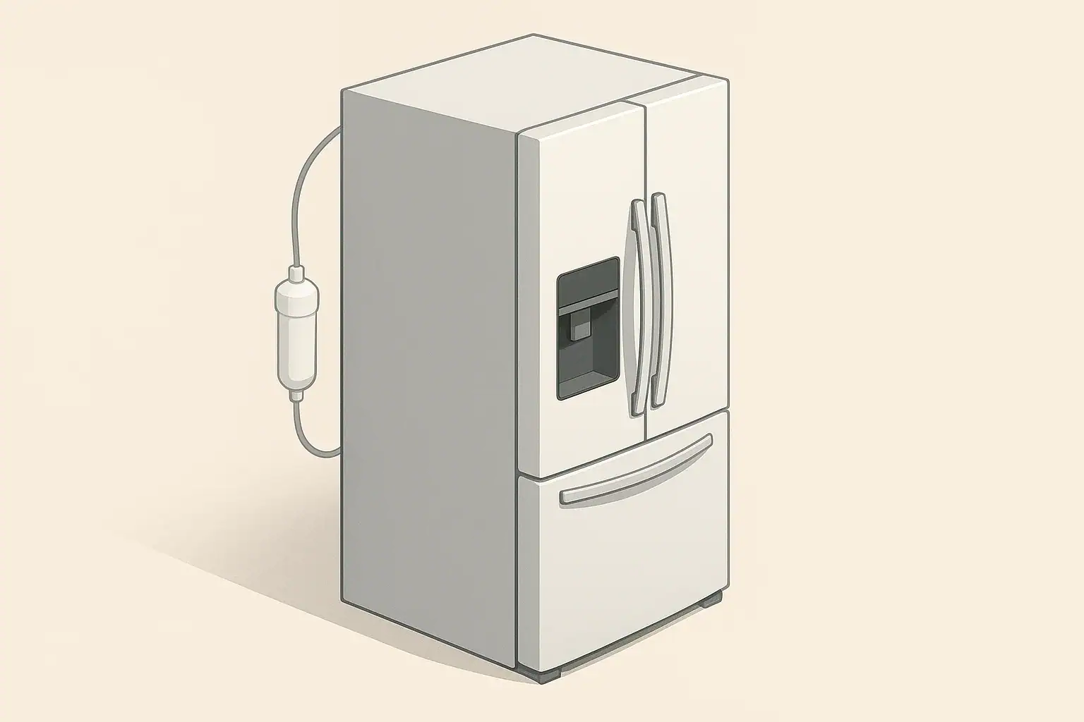 Refrigerator with external inline water filter on supply line