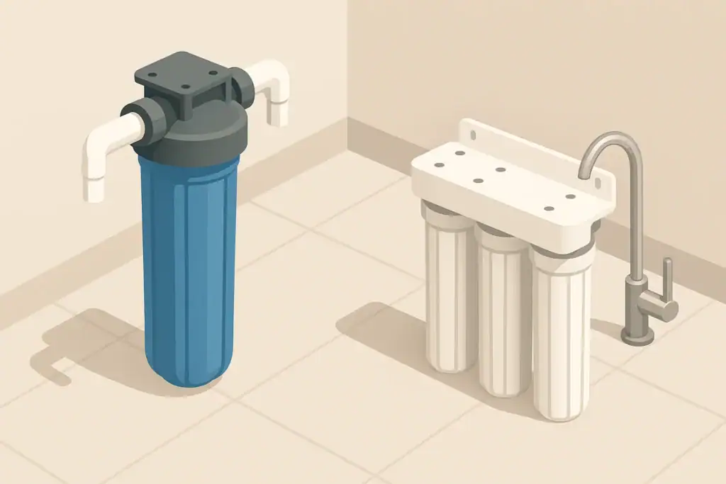 isometric illustration of two home water filter systems