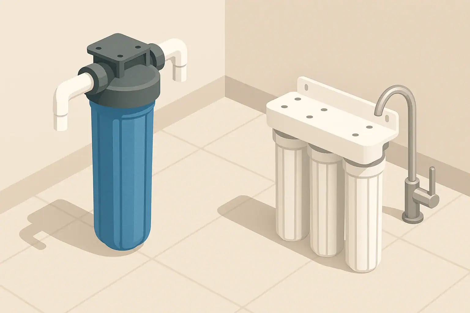 isometric illustration of two home water filter systems