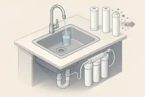isometric illustration of home water filter improving tap water taste