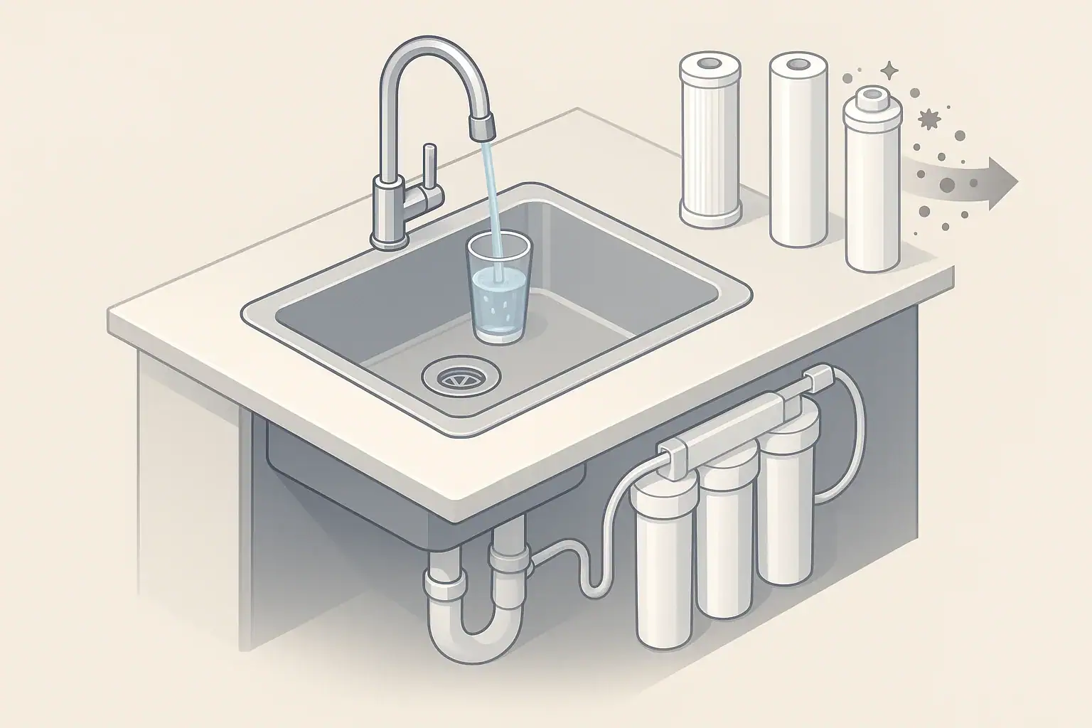 isometric illustration of home water filter improving tap water taste