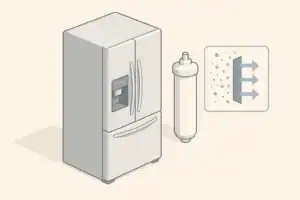isometric illustration of refrigerator ice maker and water filter