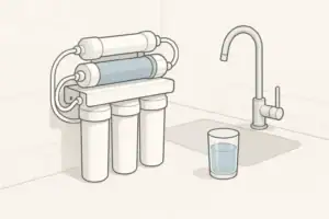 isometric under sink RO system with prefilters and membrane