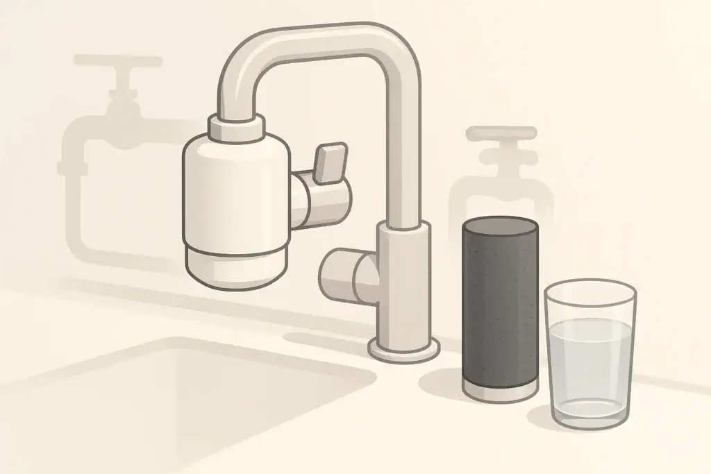 Isometric faucet carbon filter with water glass