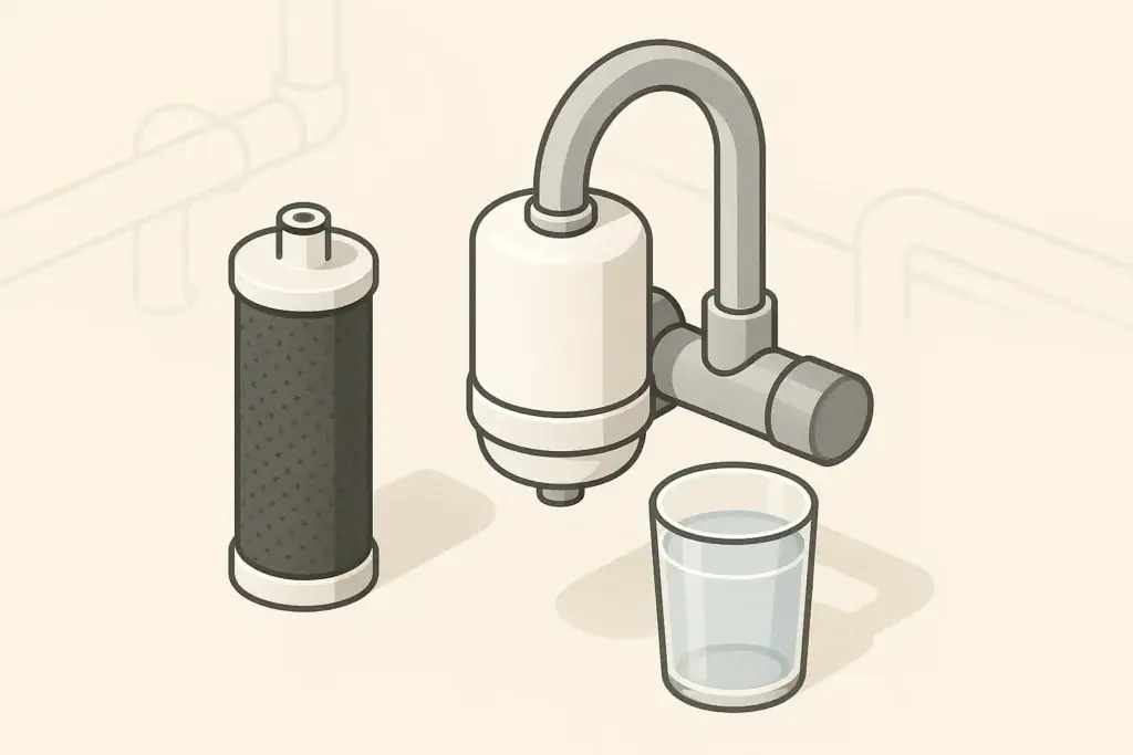 Carbon cartridge with faucet filter and water glass